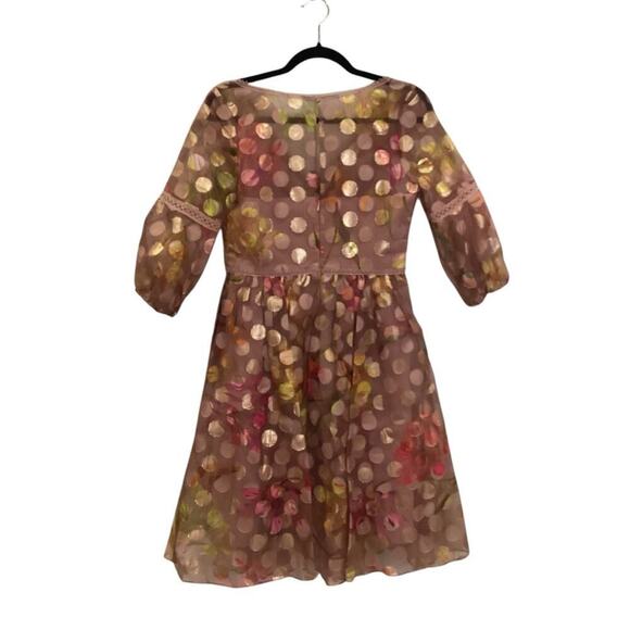 Marchesa Notte V Neck Bubble Sleeve Cocktail Dress In Blush Size 4 Polka Dot - Picture 13 of 16